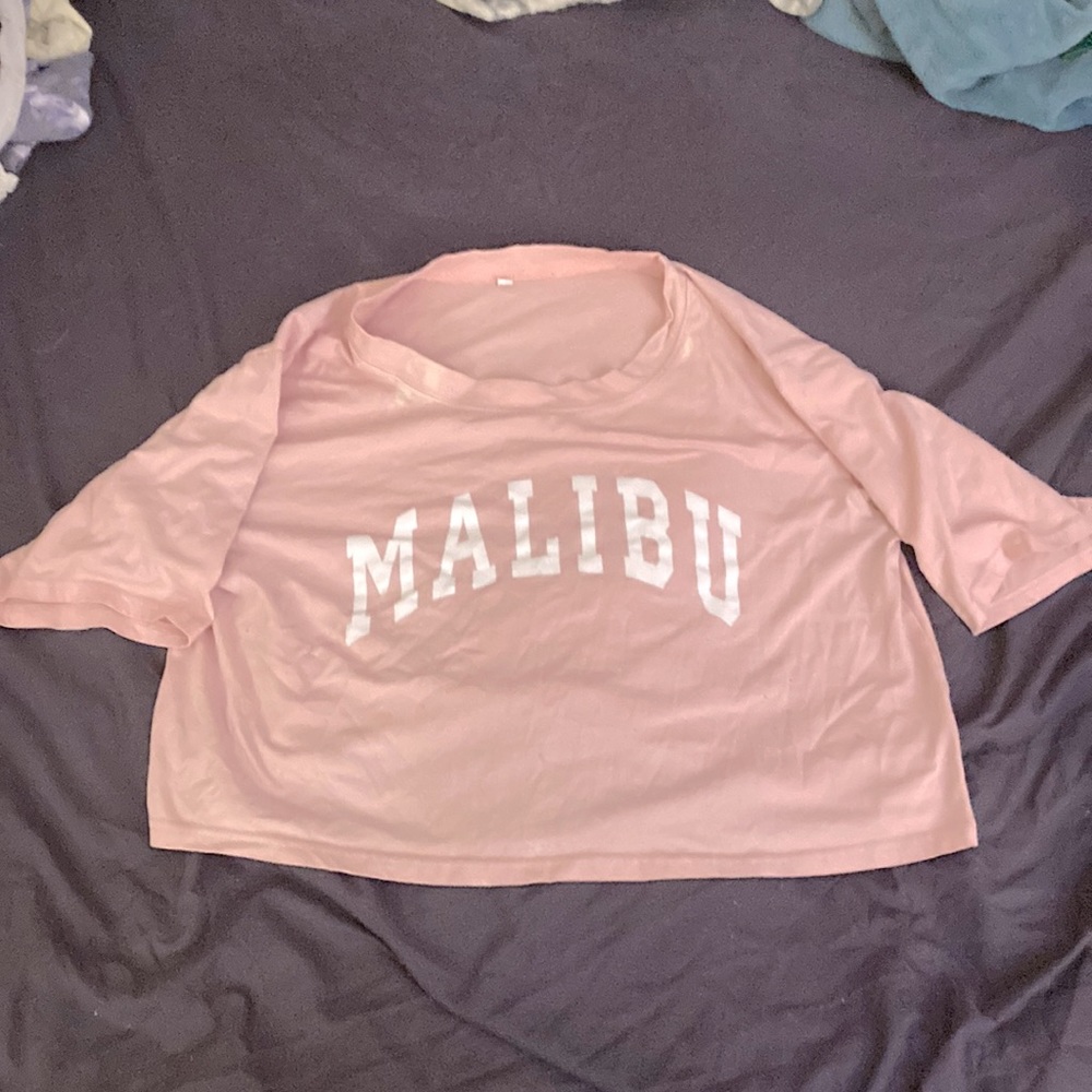 Pink MALIBU Graphic Cropped Tee